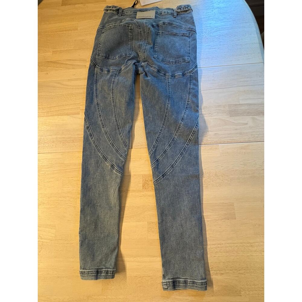 Maniere De Voir Curved Contour Panel Denim Jeans Blue Streetwear Cyber Y2K - Picture 5 of 11